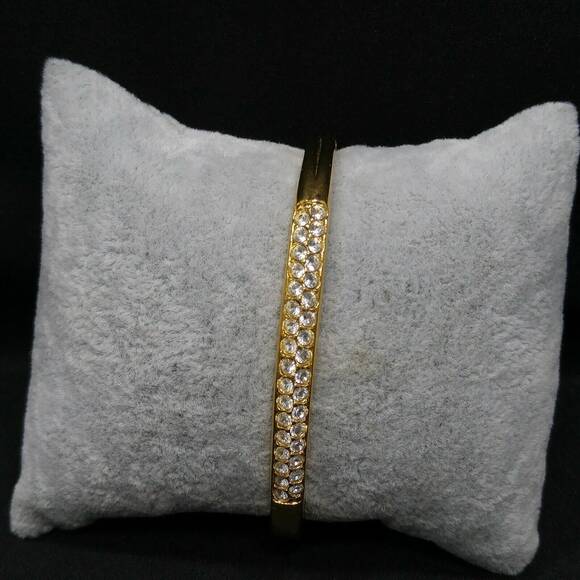 Vintage Swarovski Crystal Rhinestone Hinged Bangle Bracelet, Gold Plated, 1990s - Picture 5 of 10